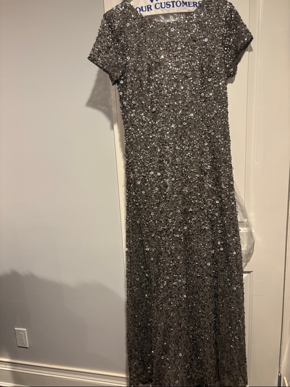 Adrianna Papell Gunmetal Sequin Maxi Dress